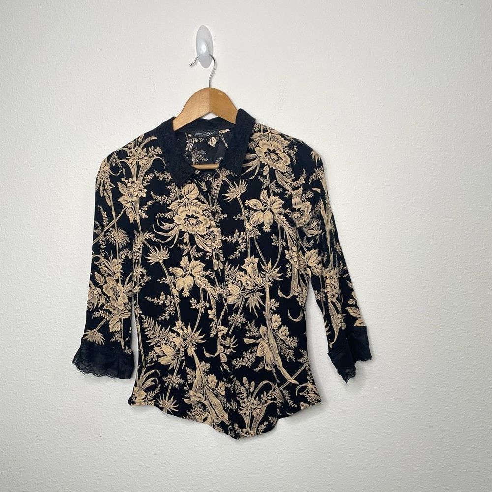 Vintage Betsey Johnson New York Black and Cream Floral Button Down Shirt